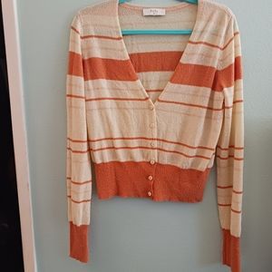 Fuzzy Lt Yellow/Orange Striped Azoe Cardigan | Size M